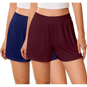 image:imageEkouaer Womens 2 Pack Pajama Shorts 2026 Comfy Elastic Waist Sleep Shorts Bamboo Viscose Soft Pj Bottoms with PocketsNavy Bluedark Red