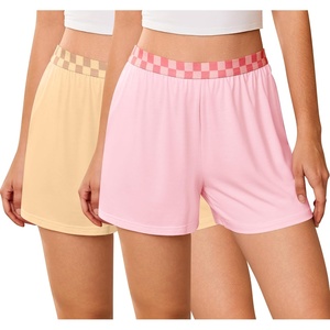 image:imageEkouaer Womens 2 Pack Pajama Shorts 2026 Comfy Elastic Waist Sleep Shorts Bamboo Viscose Soft Pj Bottoms with PocketsPinklight Brown