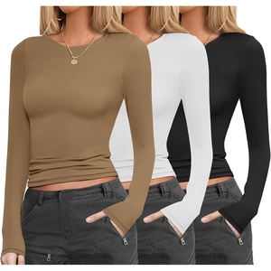 image:imageEkouaer Womens 3 Pack Long Sleeve Shirts Fitted Tops Base Layering Tight Thermal Undershirts XSXXLBlackBrownWhite