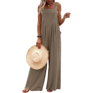 image:imageEkouaer Womens Casual Overalls Loose Wide Leg Jumpsuits Summer Boho Floral Printed Baggy Rompers with PocketsTaupe
