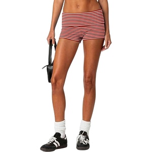 image:imageEkouaer Womens Fold Over Shorts Sexy Low Waist Lounge Shorts Y2K Pajama Micro Bottoms Summer Foldover Sleep ShortsRed Stripe