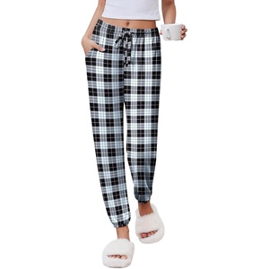 image:imageEkouaer Womens Jogger Pajamas Pants Comfy Long Lounge BottomDrawstring Elastic Waist Sleep Pants with PocketsBlack and White Plaid