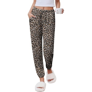 image:imageEkouaer Womens Jogger Pajamas Pants Comfy Long Lounge BottomDrawstring Elastic Waist Sleep Pants with PocketsBrown Leopard
