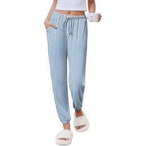 image:imageEkouaer Womens Jogger Pajamas Pants Comfy Long Lounge BottomDrawstring Elastic Waist Sleep Pants with PocketsGrey White Striped