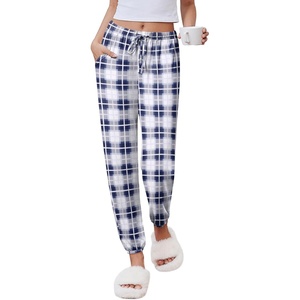 image:imageEkouaer Womens Jogger Pajamas Pants Comfy Long Lounge BottomDrawstring Elastic Waist Sleep Pants with PocketsNavy and White Plaid