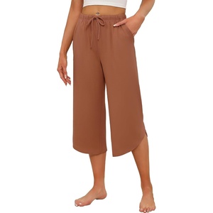 image:imageEkouaer Womens Pajama Pants Capri 2026 Wide Leg Lounge Pj Pants Summer Comfy Drawstring Pajama Bottoms with PocketsBrick Red