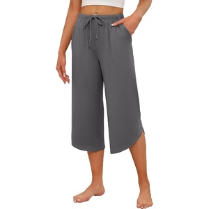 image:imageEkouaer Womens Pajama Pants Capri 2026 Wide Leg Lounge Pj Pants Summer Comfy Drawstring Pajama Bottoms with PocketsDark Gray