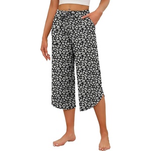 image:imageEkouaer Womens Pajama Pants Capri 2026 Wide Leg Lounge Pj Pants Summer Comfy Drawstring Pajama Bottoms with PocketsFlower