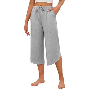 image:imageEkouaer Womens Pajama Pants Capri 2026 Wide Leg Lounge Pj Pants Summer Comfy Drawstring Pajama Bottoms with PocketsLight Gray