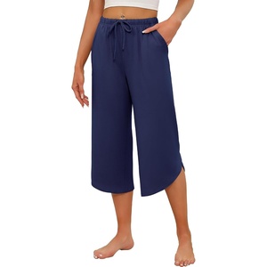 image:imageEkouaer Womens Pajama Pants Capri 2026 Wide Leg Lounge Pj Pants Summer Comfy Drawstring Pajama Bottoms with PocketsNavy