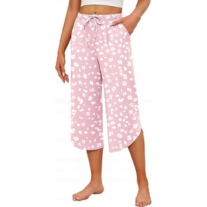 image:imageEkouaer Womens Pajama Pants Capri 2026 Wide Leg Lounge Pj Pants Summer Comfy Drawstring Pajama Bottoms with PocketsPink Leopard