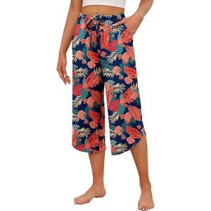 image:imageEkouaer Womens Pajama Pants Capri 2026 Wide Leg Lounge Pj Pants Summer Comfy Drawstring Pajama Bottoms with PocketsRed Flower