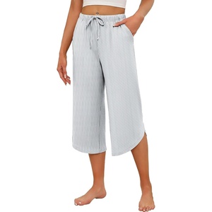 image:imageEkouaer Womens Pajama Pants Capri 2026 Wide Leg Lounge Pj Pants Summer Comfy Drawstring Pajama Bottoms with PocketsWhite Stripes