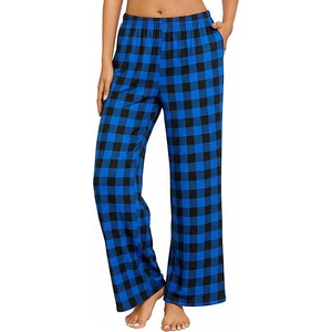 image:imageEkouaer Womens Pajama Pants with Pockets Comfy Casual Wide Leg Yoga Pants Soft Stretch Pajama Bottoms Black SmallBlack Blue Plaid