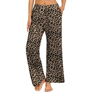 image:imageEkouaer Womens Pajama Pants with Pockets Comfy Casual Wide Leg Yoga Pants Soft Stretch Pajama Bottoms Black SmallLeopard Print