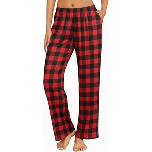 image:imageEkouaer Womens Pajama Pants with Pockets Comfy Casual Wide Leg Yoga Pants Soft Stretch Pajama Bottoms Black SmallRed Black Plaid