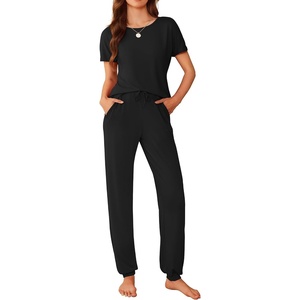 image:imageEkouaer Womens Pajama Sets Short Sleeve Lounge Sets for Women Printed Jogger Pajama Set 2 Piece Pj Sets With Pockets SXXLBlack