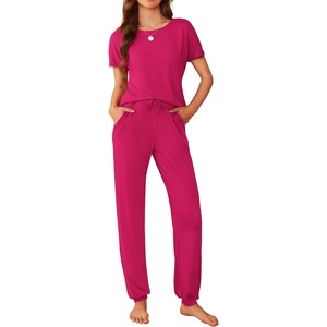 image:imageEkouaer Womens Pajama Sets Short Sleeve Lounge Sets for Women Printed Jogger Pajama Set 2 Piece Pj Sets With Pockets SXXLHot Pink