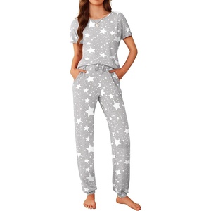 image:imageEkouaer Womens Pajama Sets Short Sleeve Lounge Sets for Women Printed Jogger Pajama Set 2 Piece Pj Sets With Pockets SXXLLight Grey Star