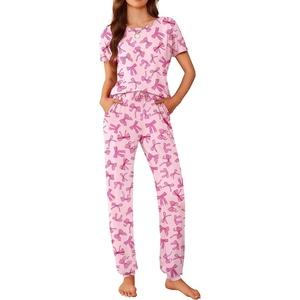 image:imageEkouaer Womens Pajama Sets Short Sleeve Lounge Sets for Women Printed Jogger Pajama Set 2 Piece Pj Sets With Pockets SXXLPink Bow