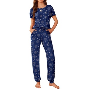 image:imageEkouaer Womens Pajama Sets Short Sleeve Lounge Sets for Women Printed Jogger Pajama Set 2 Piece Pj Sets With Pockets SXXLSun Moon Stars