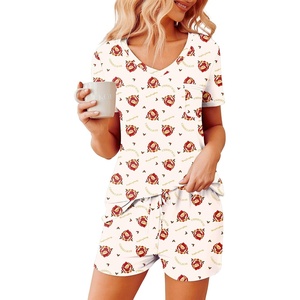 image:imageEkouaer Womens Pajama Sets Short Sleeve Pajamas for Women Sets Soft Lounge Sets Casual V Neck Sleepwear PJSChampagne Christmas Teddy