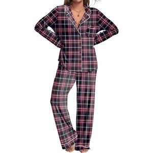 image:imageEkouaer Womens Pajamas Set 2 Piece Button Down Pjs Soft Long Sleeve Top and Pants Sleepwear Set Lounge SetsBblack Plaid