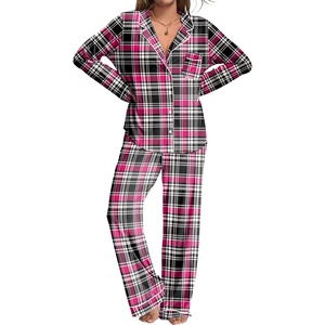 image:imageEkouaer Womens Pajamas Set 2 Piece Button Down Pjs Soft Long Sleeve Top and Pants Sleepwear Set Lounge SetsBblack Red Plaid
