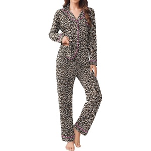 image:imageEkouaer Womens Pajamas Set 2 Piece Button Down Pjs Soft Long Sleeve Top and Pants Sleepwear Set Lounge SetsBrown Leopard