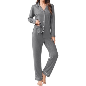 image:imageEkouaer Womens Pajamas Set 2 Piece Button Down Pjs Soft Long Sleeve Top and Pants Sleepwear Set Lounge SetsGrey