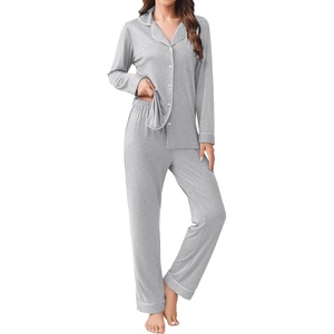 image:imageEkouaer Womens Pajamas Set 2 Piece Button Down Pjs Soft Long Sleeve Top and Pants Sleepwear Set Lounge SetsLight Grey