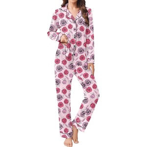 image:imageEkouaer Womens Pajamas Set 2 Piece Button Down Pjs Soft Long Sleeve Top and Pants Sleepwear Set Lounge SetsPanting Rose