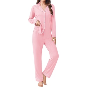 image:imageEkouaer Womens Pajamas Set 2 Piece Button Down Pjs Soft Long Sleeve Top and Pants Sleepwear Set Lounge SetsPink