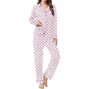 image:imageEkouaer Womens Pajamas Set 2 Piece Button Down Pjs Soft Long Sleeve Top and Pants Sleepwear Set Lounge SetsSmall Red Flowers