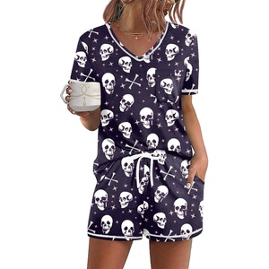 image:imageEkouaer Womens Pajamas Sets Short Sleeve Pjs Two Piece Sleepwear Casual Lounge Sets With PocketsHalloween Skull