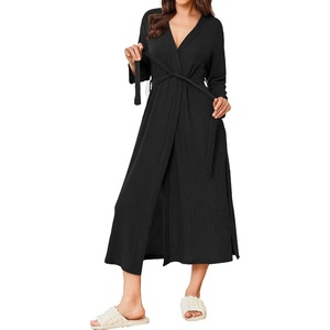image:imageEkouaer Womens Robe Long Waffle Knit Bathrobe Lightweight Soft Kimono Robes Loungewear SXXLBig Waffleblack