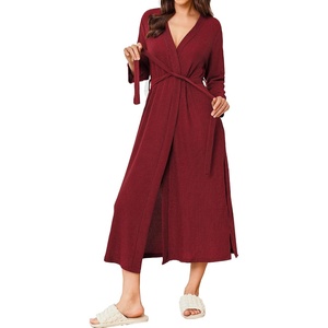 image:imageEkouaer Womens Robe Long Waffle Knit Bathrobe Lightweight Soft Kimono Robes Loungewear SXXLBig Wafflewine Red