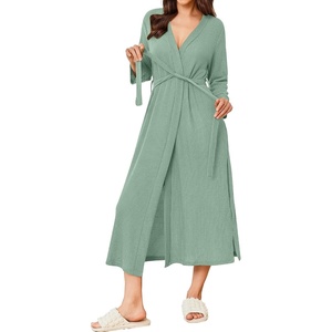 image:imageEkouaer Womens Robe Long Waffle Knit Bathrobe Lightweight Soft Kimono Robes Loungewear SXXLMint Green