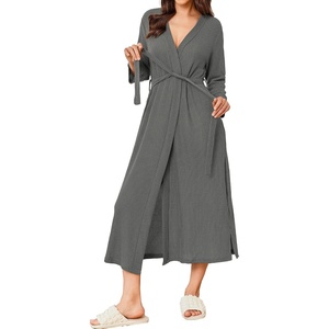image:imageEkouaer Womens Robe Long Waffle Knit Bathrobe Lightweight Soft Kimono Robes Loungewear SXXLSmall Waffledark Grey