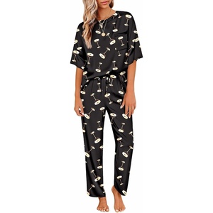 image:imageEkouaer Womens Satin Silky Pajama Set Short Sleeve Shirt with Long Pajama Pant Set Soft PJ LoungewearEspresso Martini