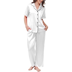 image:imageEkouaer Womens Silk Pajamas for Womens Sets Satin Pjs 2 Piece Button Up Loungewear Short Sleeve Soft Sleepwear with PocketsWhite