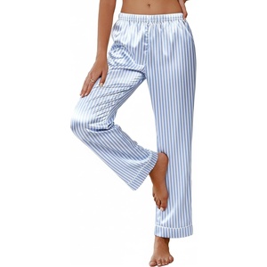 image:imageEkouaer Womens Silk Satin Pajama Pants Soft Loose Lounge Pants Lightweight Elastic Waist Wide Leg Pj Bottoms with PocketsBlue Stripes