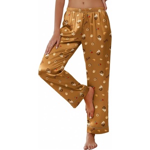 image:imageEkouaer Womens Silk Satin Pajama Pants Soft Loose Lounge Pants Lightweight Elastic Waist Wide Leg Pj Bottoms with PocketsBrown Dessert Teddy