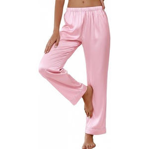 image:imageEkouaer Womens Silk Satin Pajama Pants Soft Loose Lounge Pants Lightweight Elastic Waist Wide Leg Pj Bottoms with PocketsPink