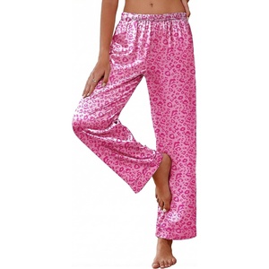 image:imageEkouaer Womens Silk Satin Pajama Pants Soft Loose Lounge Pants Lightweight Elastic Waist Wide Leg Pj Bottoms with PocketsRose Leopard