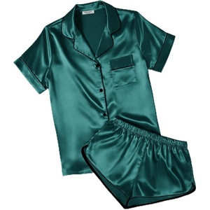 image:imageEkouaer Womens Silk Satin Pajamas Short Sleeve PJS Shorts Set Soft Button Down Sleepwear 2 Piece Loungewear S5XLDark Green