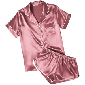 image:imageEkouaer Womens Silk Satin Pajamas Short Sleeve PJS Shorts Set Soft Button Down Sleepwear 2 Piece Loungewear S5XLDusty Rose