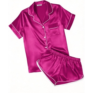 image:imageEkouaer Womens Silk Satin Pajamas Short Sleeve PJS Shorts Set Soft Button Down Sleepwear 2 Piece Loungewear S5XLHot Pink