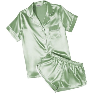 image:imageEkouaer Womens Silk Satin Pajamas Short Sleeve PJS Shorts Set Soft Button Down Sleepwear 2 Piece Loungewear S5XLIce Green