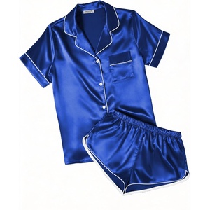 image:imageEkouaer Womens Silk Satin Pajamas Short Sleeve PJS Shorts Set Soft Button Down Sleepwear 2 Piece Loungewear S5XLSky Blue